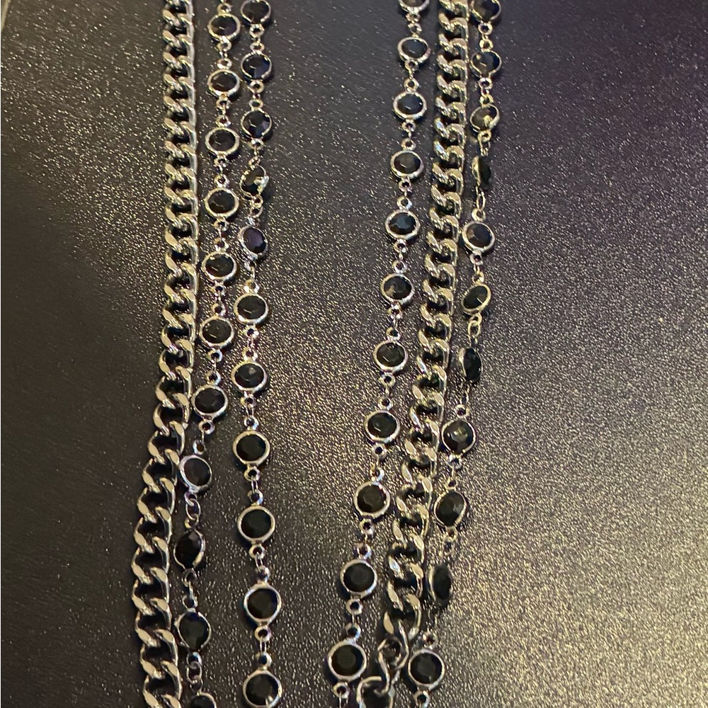 Vera Wang Multi-Strand Black Stone & Silver Chain Necklace